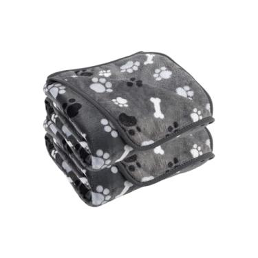 Imagem de AIWEK Cobertor de cachorro padrão de osso de pata 1 pacote com 2 capas de sofá de flanela super macias e quentes, protetor de cama de carro, lavável à prova de urina, cobertor para animais de