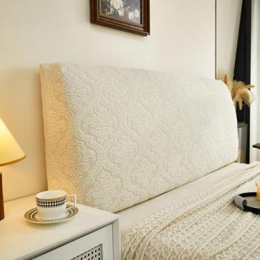 Imagem de Capa protetora de cama jacquard antiderrapante à prova de poeira, capa de cabeceira, poliéster macio e respirável, resistente a amassados, à prova de poeira, para decoração de quarto, branco arroz||