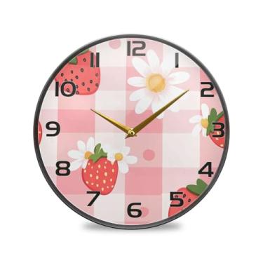 Imagem de YETTASBIN Relógio de parede de acrílico morango - Silencioso, sem tique-taque, operado por bateria, relógio redondo decorativo criativo para cozinha, sala de estar, banheiro, decoração de escritório