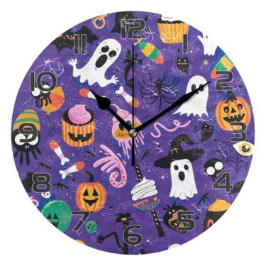 Imagem de YETTASBIN Relógio de parede fantasma de Halloween, silencioso, sem tique-taque, operado por bateria, relógio redondo decorativo criativo para cozinha, sala de estar, banheiro, decoração de escritório