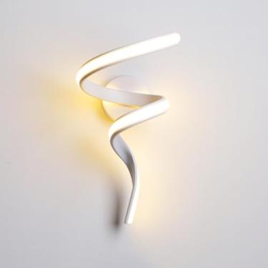 Imagem de Luminária de parede LED espiral para interiores, moderna e dimerizável, com temperatura de cor 3000K/4500K/6000K, em alumínio com design curvo, ideal para cabeceiras, salas de estar, quartos