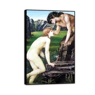 Imagem de Zeichn8u Edward Burne Jones Canvas Wall Art Pan and Psyche Poster Vintage Painting Print Edward Burne Jones Decoração de parede para casa, escritório, sala de aula, decoração de casa, moldura 120 x 80