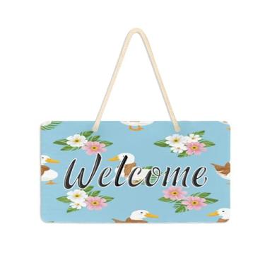 Imagem de Burbuja Placa de boas-vindas de patos vestindo cachecóis para porta da frente, placa de boas-vindas de PVC para decoração de férias, 15 x 28 cm