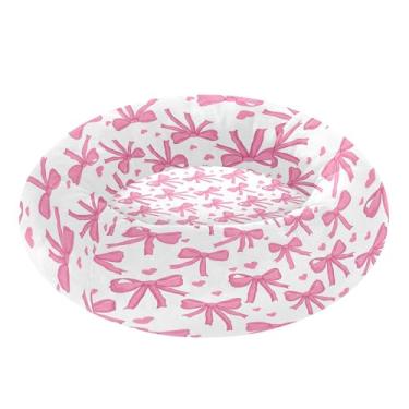 Imagem de SEHANY Cama fofa para cachorro rosquinha com laço rosa removível e lavável, pequena cama redonda para gatos, cama fofa super macia para animais de estimação com fundo antiderrapante para cães pequenos