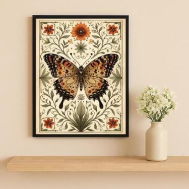 Imagem de Quadro Borboleta Vintage Folk Art 24X18Cm Mold Branca Vidro - Quadros 