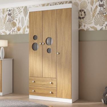 Imagem de Guarda-roupa Infantil 92cm com Vidro 3 Portas e 2 Gavetas Pirulito Multimóveis MP4467