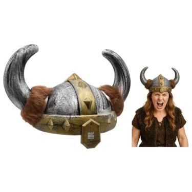 Imagem de Nicky Bigs Novelties Men’s And Women’s Nordic Viking Helmet Dragon Trainer Costume Accessory with Faux Fur Horns Plastic Medieval Barbarian Hat One Size Fits Most
