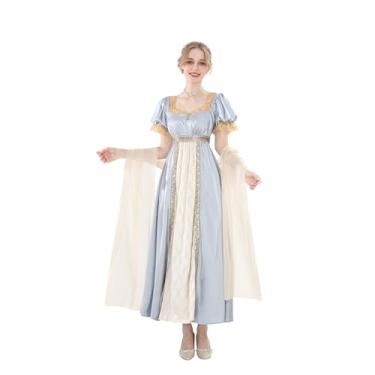Imagem de Nuoqi Regency Vestidos femininos vintage anos 1800 fantasia império vestido vitoriano festa chá festa com faixa, Azul, M