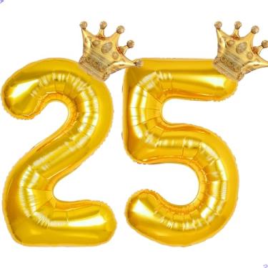 Imagem de 25 balões com números dourados de 101,6 cm para decorações de aniversário de 25 anos para homens e mulheres, balões gigantes de Mylar de 25 anos