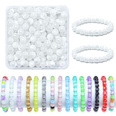 Imagem de Contas de vidro de 8 mm para pulseiras, 200 peças de contas redondas de cristal para kits de fabricação de joias, contas, artesanato DIY (branco)