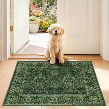 Imagem de Woaboy Tapete de entrada lavável 2x3 vintage boho design floral para entrada, cozinha, banheiro, entrada interna, antiderrapante, camada baixa, resistente a manchas, tapete macio para decoração de