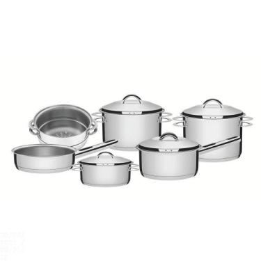 Imagem de Jogo De Panelas Tramontina Solar Em Aço Inox Fundo Triplo 6 Peças Tram