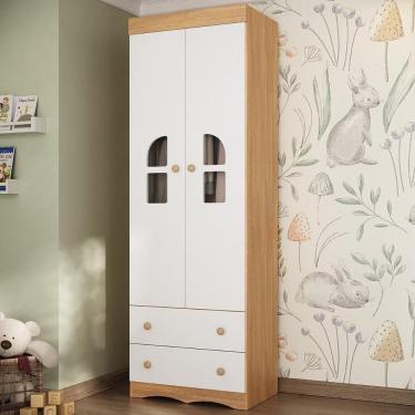 Imagem de Guarda-roupa Infantil 62cm 2 Portas Com Vidro E 2 Gavetas Liz Multimóveis MP4512 Madeirado/branco