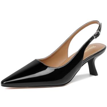 Imagem de RIBONGZ Salto gatinho feminino bico fino fechado salto baixo salto slingback fivela tiras conforto vestido sapatos namoro casamento festa de formatura trabalho, Preto, 37