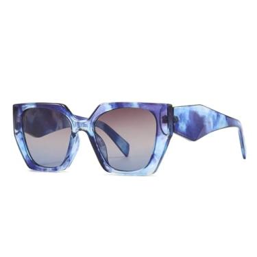 Imagem de Óculos de Sol Femininos Retrô Poligonal Olho de Gato Degradê, Armação Irregular de Luxo, Tendência Masculina, Proteção UV400 (azul, branco e chá)