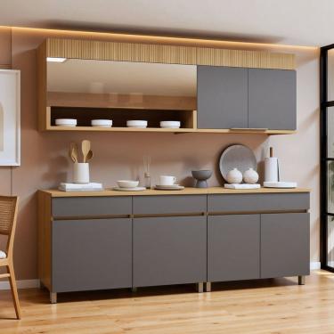 Imagem de Cozinha Completa Modulada 4 Peças 7 Portas 3 Gavetas 100% Mdf Realeza Premium Carvalho/Titânio