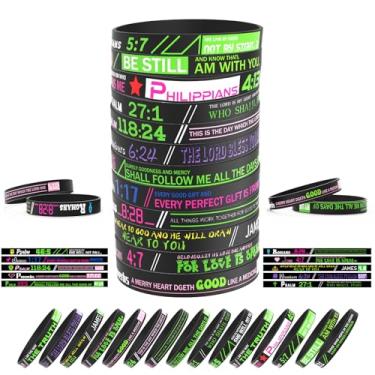 Imagem de YOiqi 15 pulseiras de silicone com versículo bíblico – pulseiras de borracha cristãs inspiradoras para homens, mulheres – pulseiras motivacionais das escrituras em cores variadas, presentes e