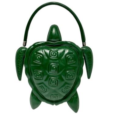 Imagem de Lyuxhetaokdiq Bolsa tiracolo masculina e feminina de couro PU exclusiva novidade em forma de tartaruga, Verde puro, M