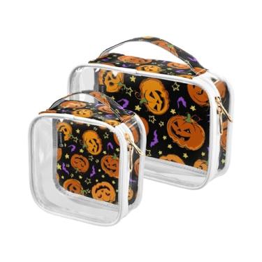 Imagem de GAIGEO Conjunto de bolsas de maquiagem transparentes com esqueletos engraçados, abóboras, transparente, bolsa de maquiagem, bolsa de higiene para mulheres, transparente, pacote com 2, Macaco festivo