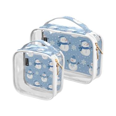 Imagem de GAIGEO Pacote com 2 sacos transparentes de viagem com folhas de flores e abóboras de outono, bolsa transparente para viagem e higiene pessoal, Boneco de neve de Natal, one size