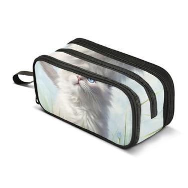 Imagem de Estojo de lápis, bolsa com zíper, grande, fofo, gato, estampa de flores, bolsas para lápis, adolescentes, meninas, bolsa de caneta, meninos, arte animal, faculdade, ensino médio, material de