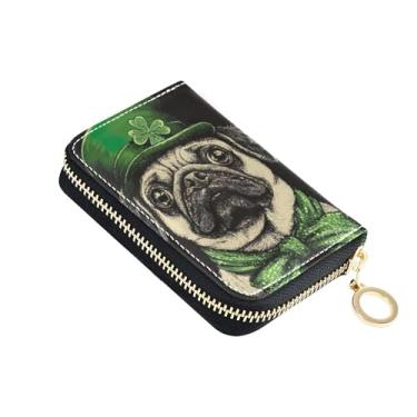 Imagem de Carteiras femininas fofas com bloqueio de RFID, pequena carteira de couro com zíper e bolsa de moedas, arte fofa e vívida de cachorro Pug