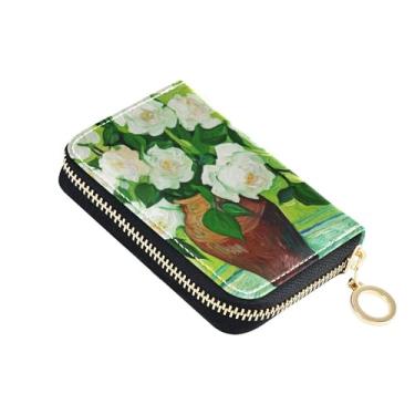 Imagem de Carteira pequena para cartão de crédito com bloqueio de RFID, carteira feminina de couro para viagem, dinheiro, com bolso para moedas, flores, rosas brancas florais