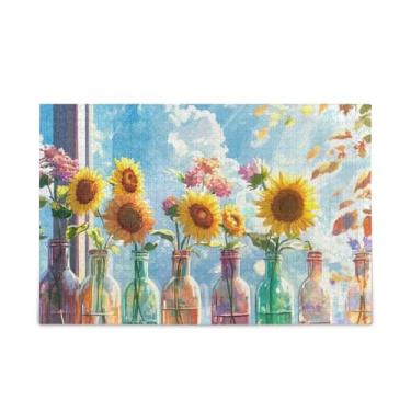 Imagem de Quebra-cabeças de madeira e papel com 1000 garrafas coloridas, girassóis, com bolsa de armazenamento, quebra-cabeças engraçados para adultos