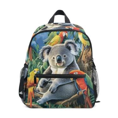 Imagem de Koalas Parrots Birds Tropical Simple Modern Kids Backpack 10x4x12 In, Backpack for Kindergarten Girls with Water Bottle Pockets, Whistle Buckle