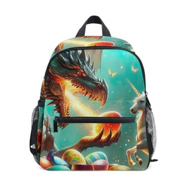 Imagem de Dragon Unicorn Easter Eggs Backpack for Baby 10x4x12 In, Kids School Backpack for Girls with Water Bottle Pockets, Whistle Buckle