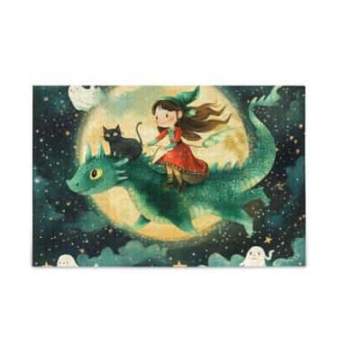 Imagem de 500 peças de quebra-cabeças fofos de dragão verde bruxa, papel e madeira compostos para adultos com bolsa de armazenamento