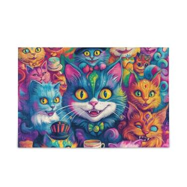 Imagem de Quebra-cabeça colorido de gato Cheshire com 1000 peças, composto de papel e madeira com bolsa de armazenamento