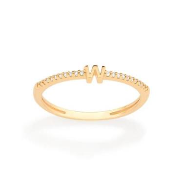 Imagem de Anel Rommanel Letras Folheado a Ouro com Zircônia 513071, Dourado, 18
