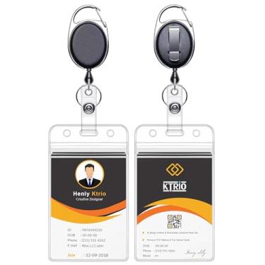Imagem de Ktrio — 2 unidades de crachá de identificação retrátil com clipe, cordão com plástico rígido para enfermeiros, porta-crachás de identificação de trabalho, clipe retrátil, resistente vertical, porta-crachás para crachás, preto
