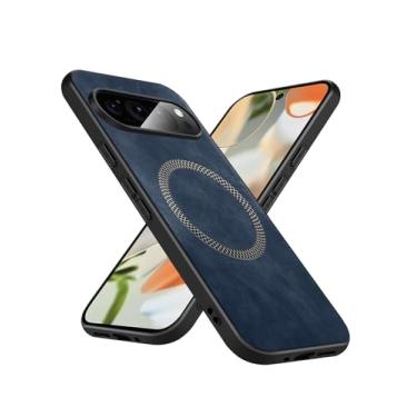 Imagem de Puxssul Capa de couro para Google Pixel 9/Pixel 9 Pro, magnética forte compatível com MagSafe Luxury Business Leather Slim Phone Back Cover para Google Pixel 9/9 Pro 6,3 '' 5G 2024 (azul)