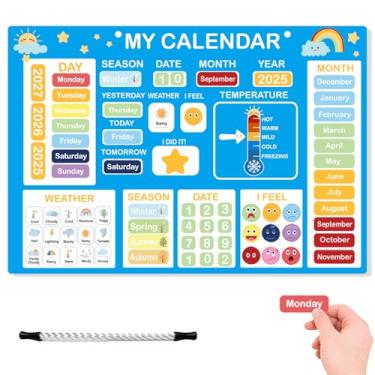 Imagem de Calendário magnético infantil para aprendizagem, meu primeiro calendário magnético diário com dias da semana, clima e sensação, estação do mês, calendários circulares para crianças pré-escolares de