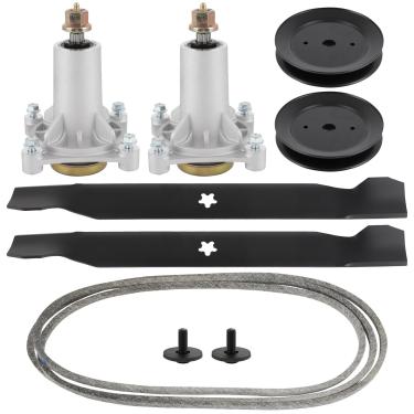 Imagem de ACEBRI Kit de reconstrução de convés, peças de cortador de grama de 106,7 cm adequadas para Sears Craftsman 187292 153535 138971 144959 1 correia de transmissão 2 lâminas de cortador 2 polias e 2