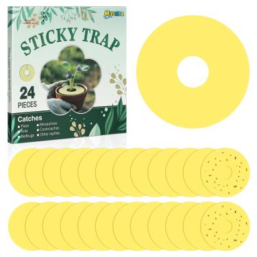 Imagem de Mysora 24 armadilhas para moscas de frutas, anel amarelo, armadilhas adesivas para insetos rastejantes, mosquitos, pulgões, moscas brancas, tripes seguros para ambientes internos e externos em vasos