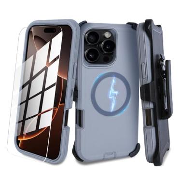 Imagem de Kaliylue Capa Magnética Com Clipe De Cinto Para Iphone 16 Pro Max [Compatível Magsafe] Resistente À Prova Choque, Proteção Militar Contra Quedas, Corpo Inteiro, Coldre Celular, Suporte, 6,9'', Cinza