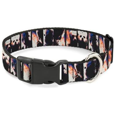 Imagem de Warner Bros. Coleira para animais de estimação, coleira de cachorro, fivela de plástico, blocos de pose de máscara de hóquei Jason Sexta-feira 13, 38 a 61 cm de largura