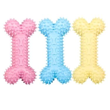 Imagem de Brinquedo Dental Mordedor Puxador para Cachorros Cães Pequenos Porte Pet Anti-Stress Resistente Osso Donut Rugby (Osso KIT)