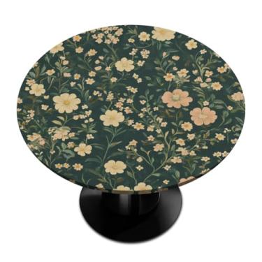 Imagem de Pardick Elegante toalha de mesa redonda de flores pequenas com elástico toalha de mesa redonda elástica, toalha de mesa à prova d'água e limpável, serve para mesas de até 114 a 142 cm de diâmetro