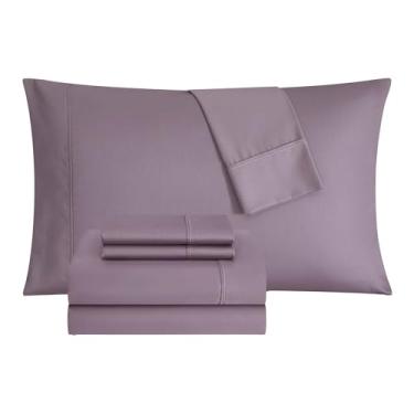 Imagem de Thomasville Jogo de lençol 1500 fios de cetim rico em algodão premium de 6 peças, 4 fronhas, 1 lençol com elástico, 1 lençol de cima, serve para colchões de até 45,7 cm de profundidade, California