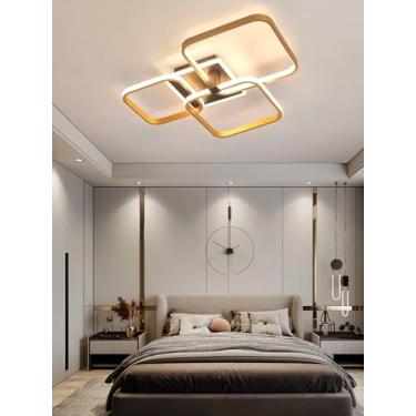 Imagem de Luminária de teto LED quadrada SSHIRUIYI, dimerizável, 3000K-6000K, moderna, dourada, com controle remoto, ideal para sala de estar, quartos, cozinha, sala de jantar e escritório (48cm)