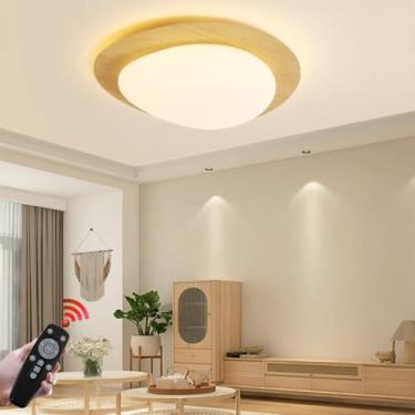 Imagem de Luminária de teto LED para quarto, em madeira, com intensidade regulável e controle remoto, cor nogueira, estilo vintage, ideal para sala de jantar, escritório ou sala de estar (Cor: Bege, D