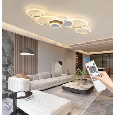 Imagem de Luminária de teto LED moderna para sala de estar, com intensidade regulável e controle remoto, 108 W, redonda e de alto desempenho, ideal para sala de estar, quarto e cozinha (branco e doura