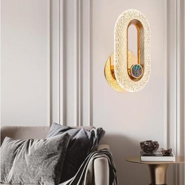 Imagem de Luminária de parede de cristal para interiores, luminária de parede LED moderna dourada, sala de estar, quarto, corredor, altura ajustável, luz quente/neutra/branca, iluminação tricolor (12
