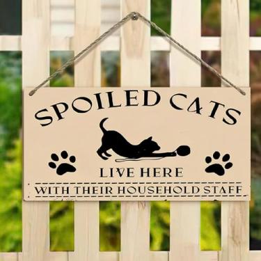 Imagem de Placa de fibra de densidade de 10,2 x 20,3 cm - Placa para pendurar gatos mimados viva aqui, patas de gato, decoração rústica de casa de fazenda para cerca, varanda, jardim (casa vintage e design