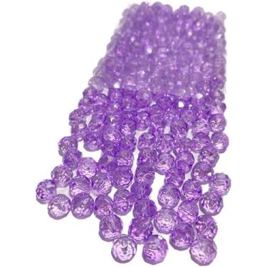 Imagem de 200 Miçangas de Cristal 8mm para Artesanato Bijuterias e Confecção de Guias – Contas de Vidro Facetadas (Lilás transparente)