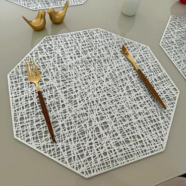 Imagem de Kit 10 Lugar Jogo Americano Octagonal Sousplat Mesa Posta Descanso de Prato(Prata)